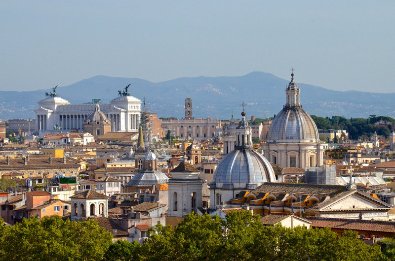 View of Rome from on top Castel Sant'Angelo, the white building is the monument to Victor Emmanuel 