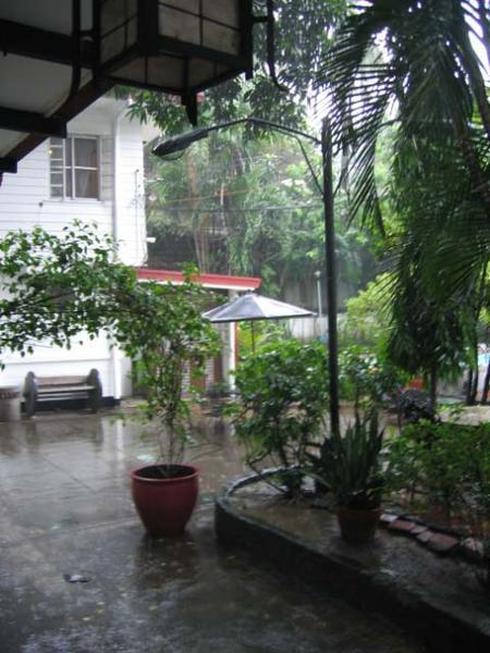 rainy day in hotel grounds