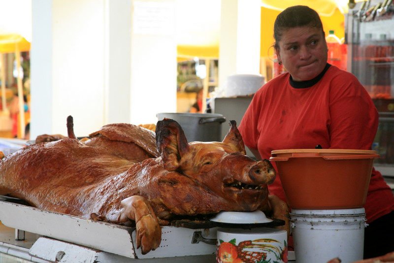 Roast pig in Cuenca Market