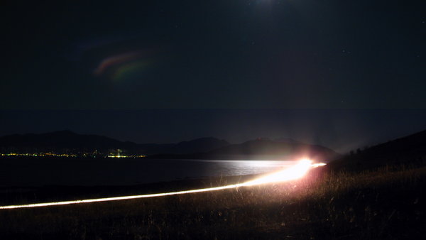 Night shot of cars diving on the west side of Utah Lake
