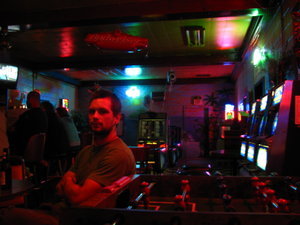 Tim in a colorful bar in Tonopah