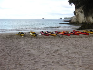 Kayaks at Cathedral cove