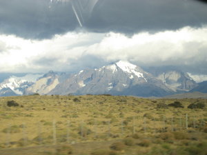 First glimpse of Torres Del Paine from bus