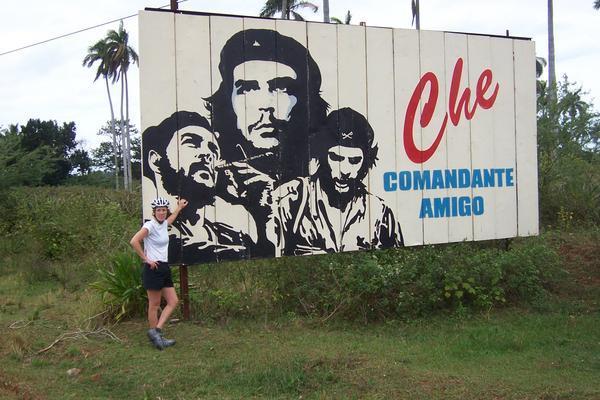 Kristin in front of Che sign