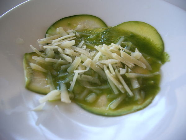  Zucchini Carpacchio with Parmesan and Green Oil