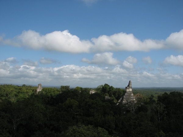 View of tall pyramid from atop tall pyramid