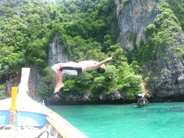 Jumping off the scuba boat, Ko Phi Phi Leh
