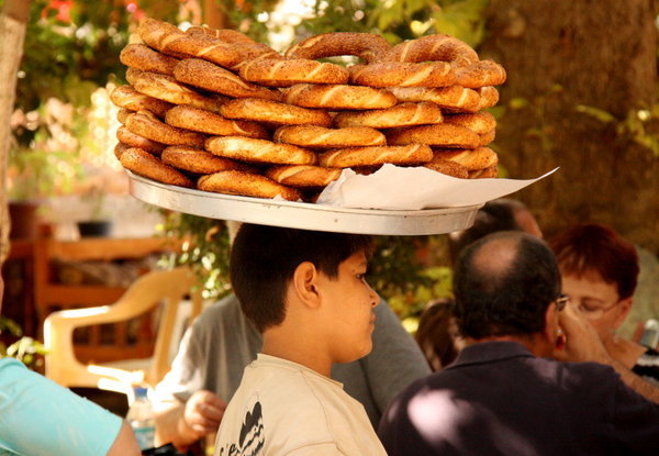 Simits (sesame seed covered pretzals), a very cheap and popular Turkish snack
