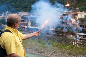 Dad shooting fireworks over Wulai