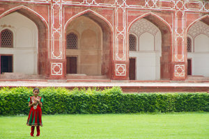 Young girl in front of Humayun's Tomb