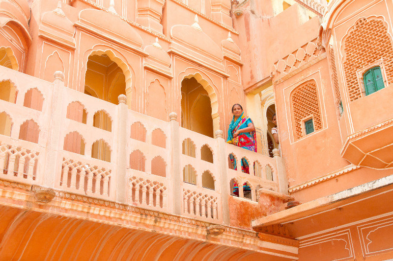 Mother and daughter inside the Hawa Mahal, Jaipur