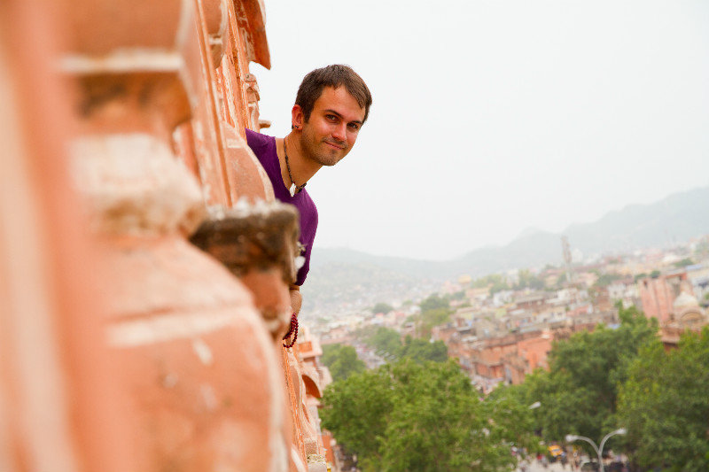 Poking my head outside of one of the Hawa Mahal's 950 windows