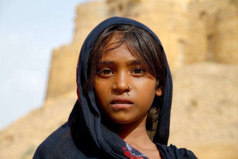 Daughter of the jewelry vendor on the ramp the Jaisalmer Fort