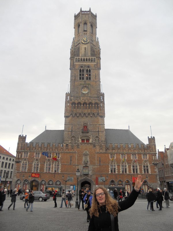 Ells in front of the Bell Tower (as seen in In Bruges)