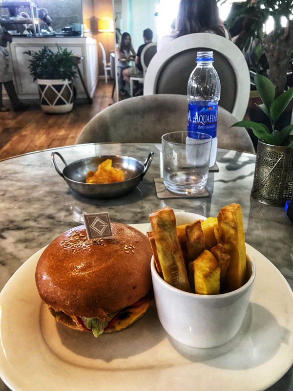 Lamb burger + sweet potato fries, Lagos
