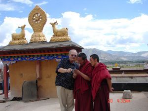 On the roof of the Sera Monastery: Eager to see the new technology.