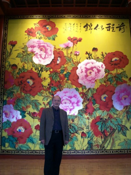 Taizhou's famed flower, the Camellia, is painted on sheets of marble.