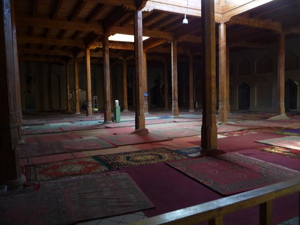 The simple interior of the Imin Ta Mosque.
