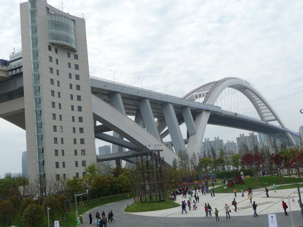 The Lupu Bridge connects the two sides of the Huangpu River.