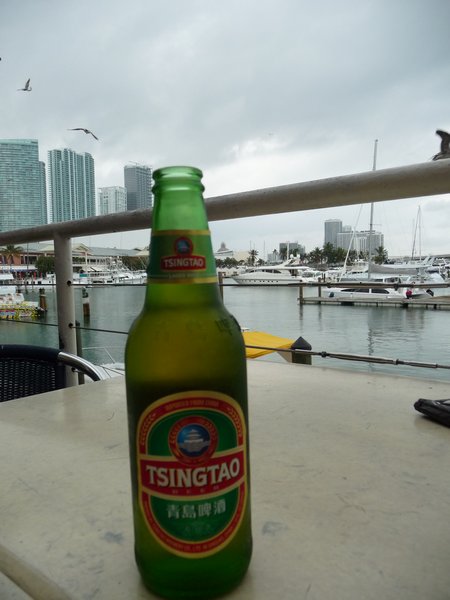 Tsingtao Beer on a Table at Bayside, Miami, USA   