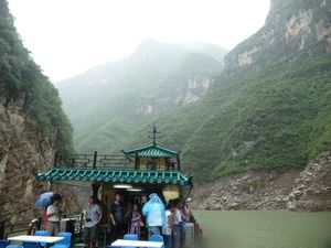 On board of a smaller boat heading into the Three "Little" Gorges.