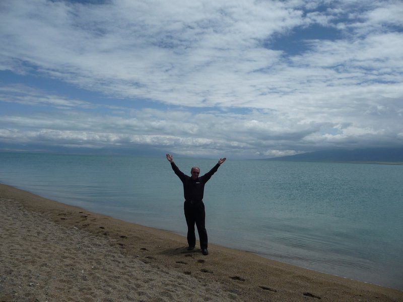 Touching the skies on the shores of Qinghai Lake.