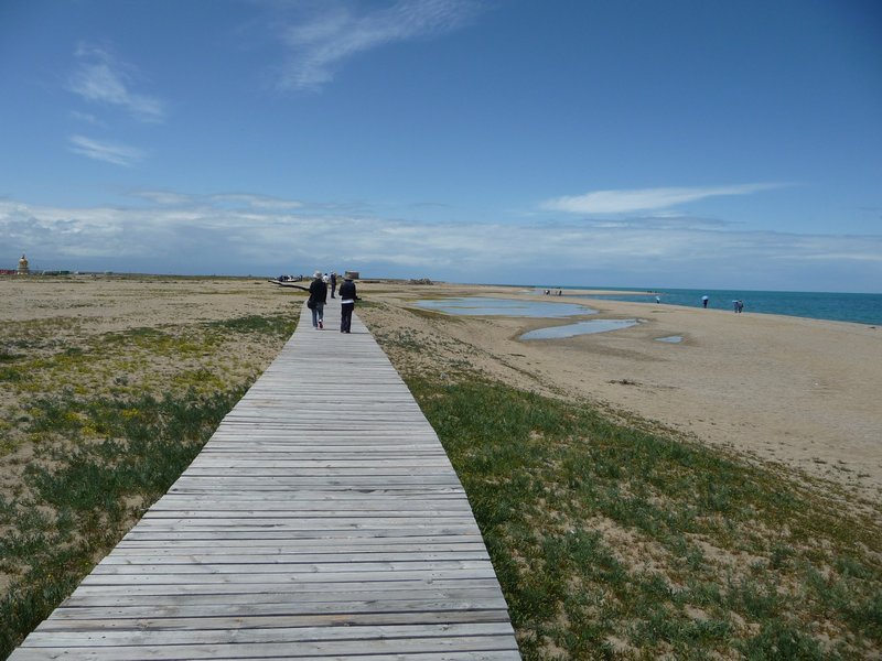 A walk along the South Shores of Qinghai lake is made easier for the visitors.