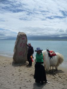 This spot marks the official entrance to the boardwalk along a small part of Qinghai Lake.