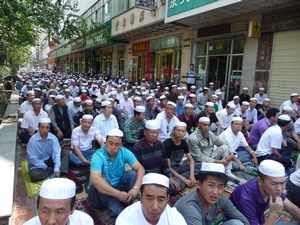 Friday prayer time brings thousands of Muslim faithful into the city of Xining.