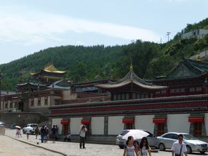 Walking back along the main road of the Ta'er Si Temple Compound.