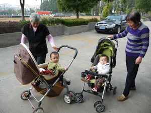 Grandparents become the loving sitters for the children in China.