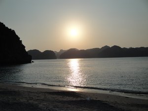 Halong Bay, sunset on beach
