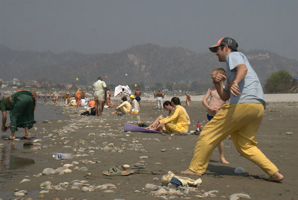 Mark without camera, skimming Ganges
