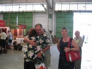 back from shopping, Terry hugging the women