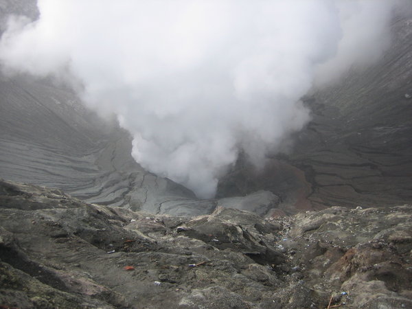 Looking down into the volcano