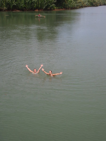 swimming after we jumped off the bridge
