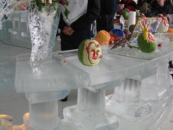 Ice table and carved fruit