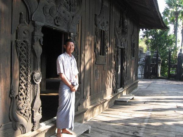 Soe Soe (my "Myanmar brother") outside a teakwood monastery in Inwa