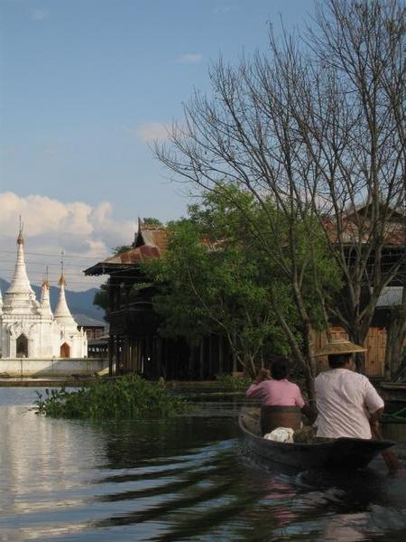 Paddling to the temple