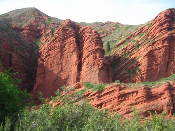 Red-stone cliffs, from a ridge above Jeti-Orguz