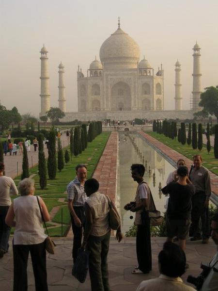 A crowd gathers to take the 'classic' shot of the Taj