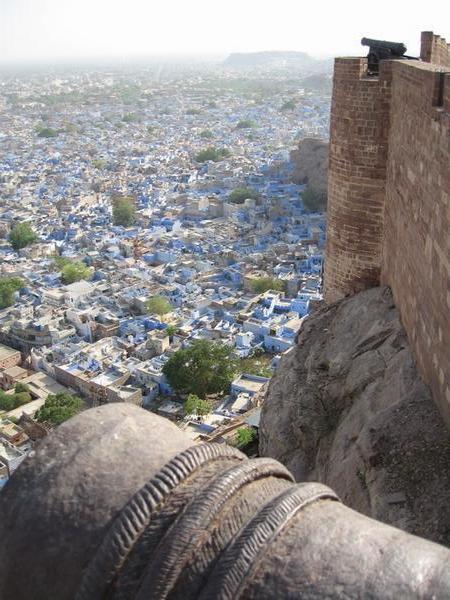 Looking down from Meherangarh's cannon-loaded walls