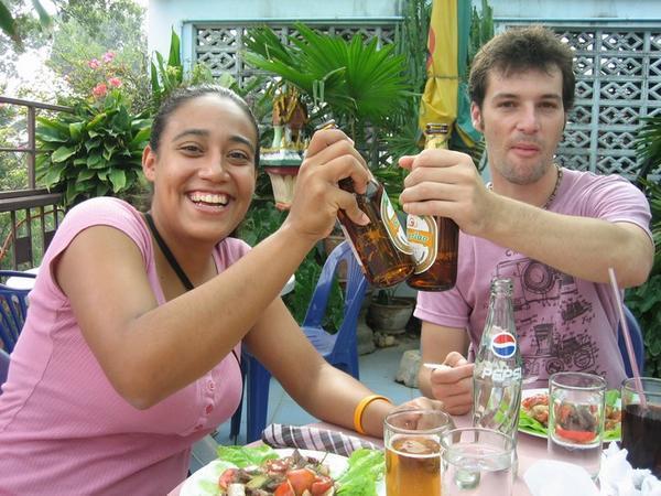 Leti & Casto enjoying their first Beer Lao, (Vientiane)