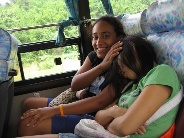 A good mate: Leti held Jen's head like this for ages while she slept