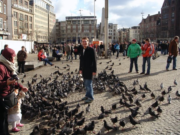Michael and a bunch of pigeons