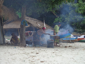 Cooking fish on the beach in Lombok