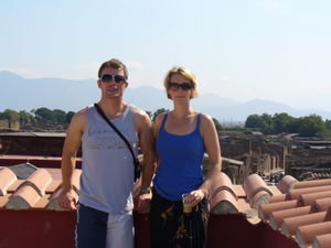 & Claire looking out over the rooftops of  Pompeii