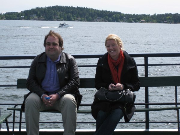 Dave and Rachel on the boat to Vaxholm Fortress