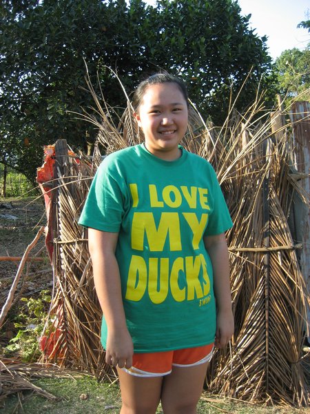 Go Ducks, with rural shower built for our homestay