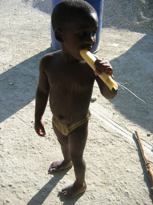 A boy eating sugar cane